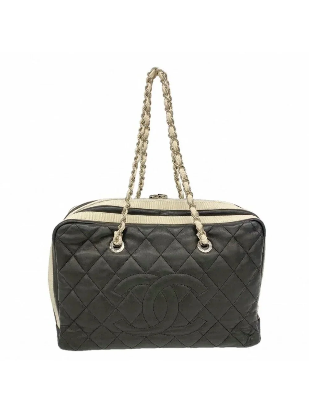 Chanel Chain Tote Quilted Lambskin Black Silver